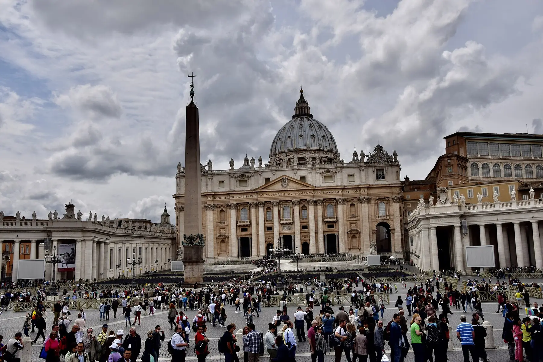 The dome and façade of St. Peter’s Basilica, seen from the square